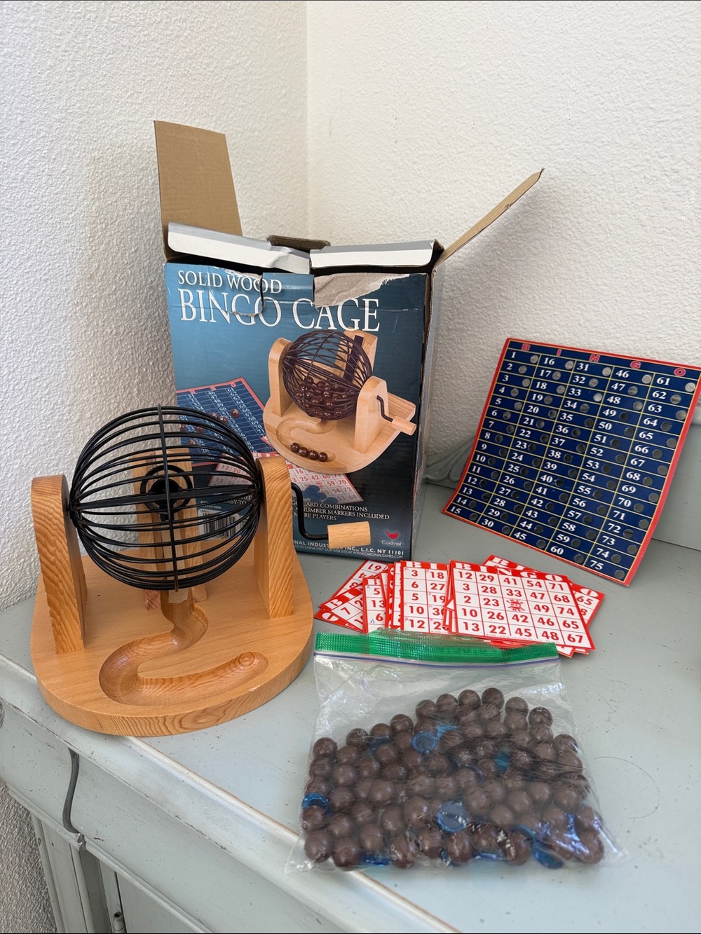 Solid Wood Bingo Set - Original Box - Complete Looks & Works GREAT